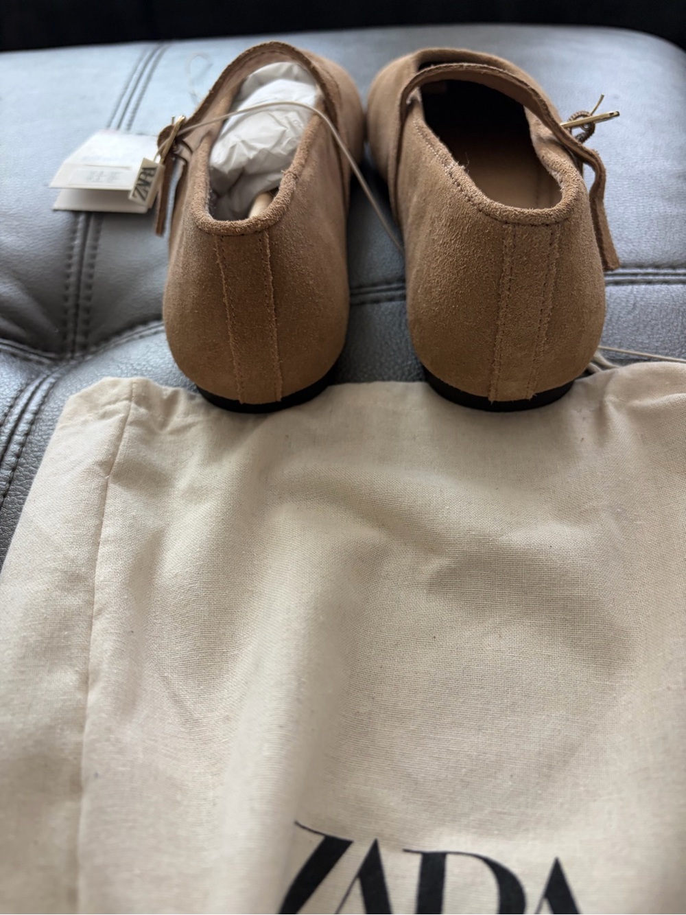 Zara Women’s Camel Mary Jane Flats with Buckle - Picture 2 of 9